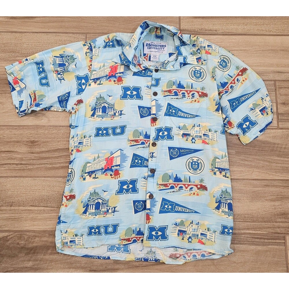 RARE! Pixar "MONSTERS UNIVERSITY," XL Blue button down Disney shirt Reyn Spooner